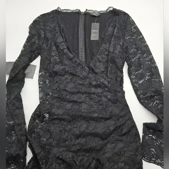 Bebe Women's S Black Surplice Asymmetrical is Hem Lace Dress NWT - Picture 3 of 13